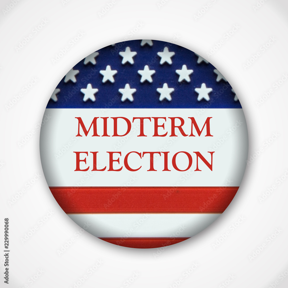 Fototapeta premium Midterm election pin button badge with american flag
