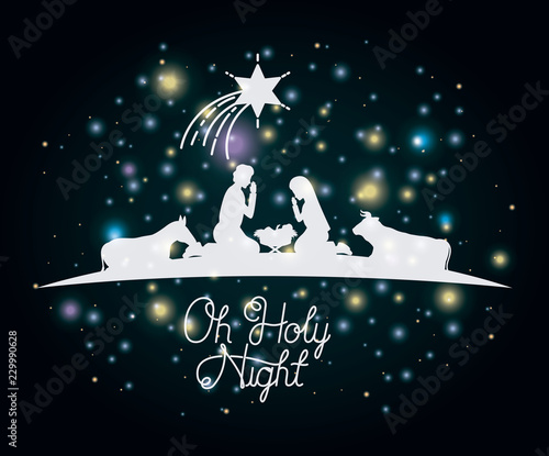 christmas card with holy family and animals