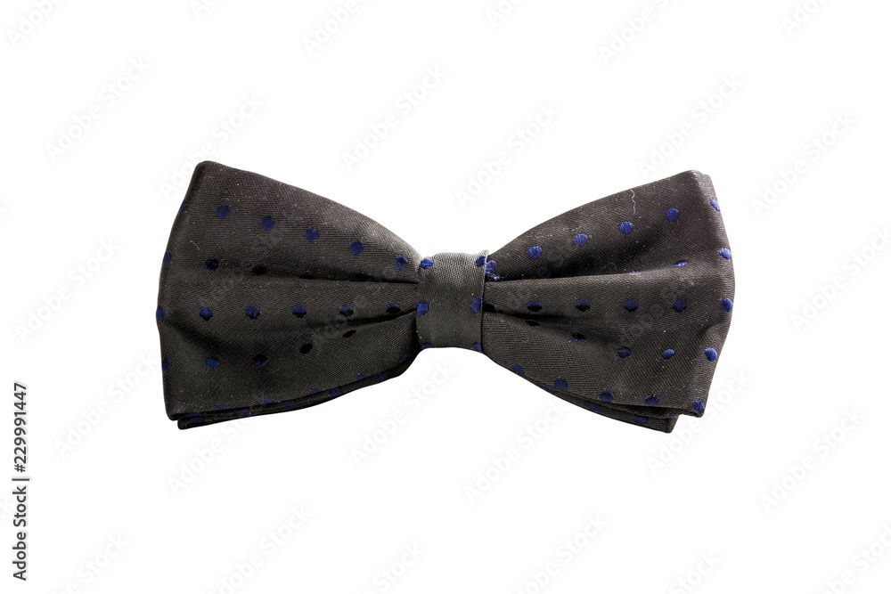 Black bow tie with blue spots isolated on white background Black bow tie with blue spots isolated on white background