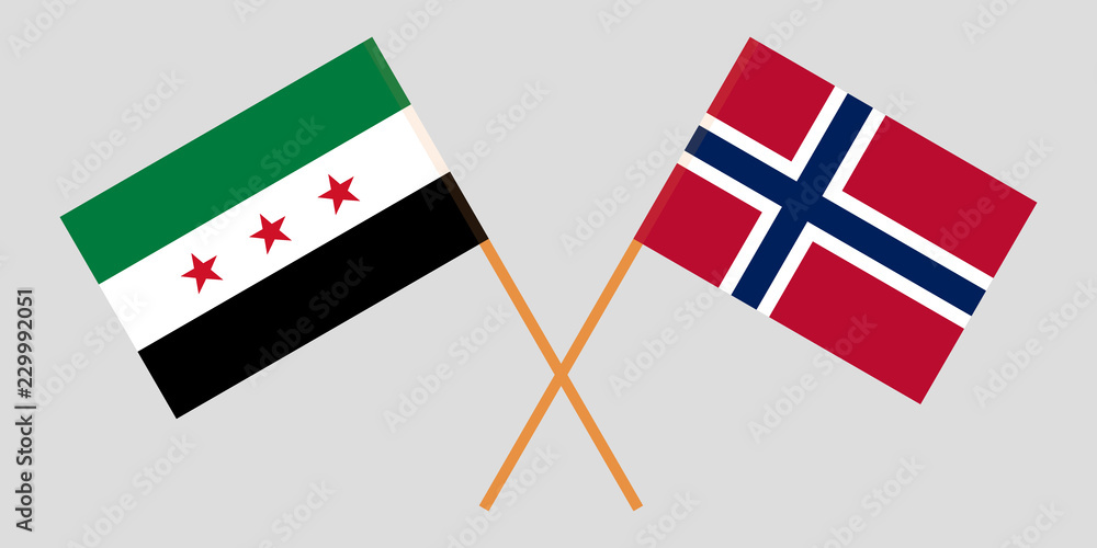 Norway and Interim Government Syria. The Norwegian and Syrian opposition flags. Official proportion. Correct colors. Vector