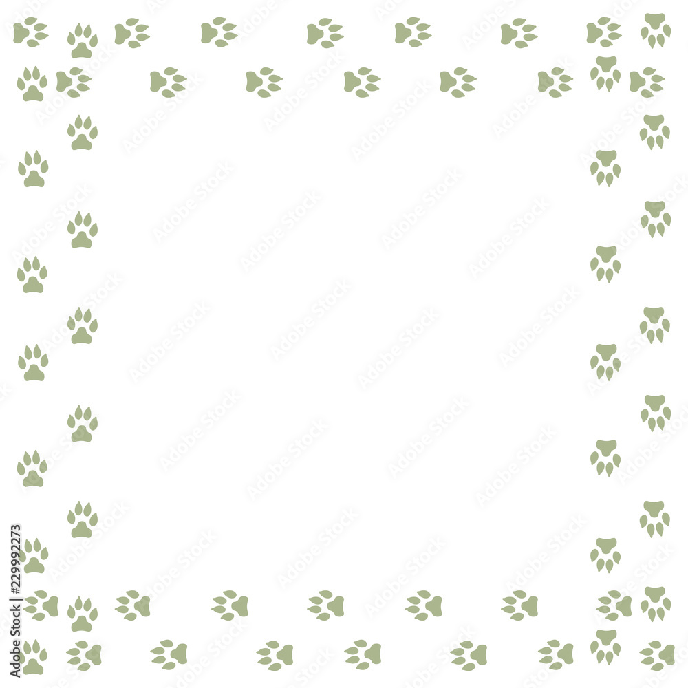 Frame with dog tracks isolated on white background. Vector illustration. Frame with dog tracks isolated on white background. Vector illustration.