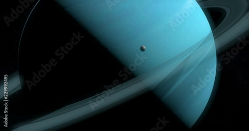 Satellite Puck, inner moon, orbiting around Uranus planet in the outer space