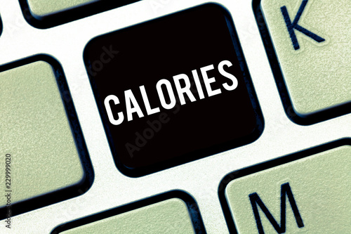 Text sign showing Calories. Conceptual photo Energy released by food as it is digested by the huanalysis body.