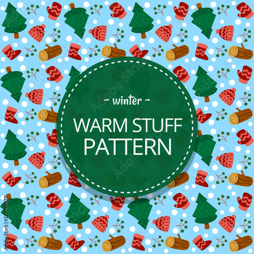 vector cartoon hand drawn winter item pine tree illustration seamless motive background template