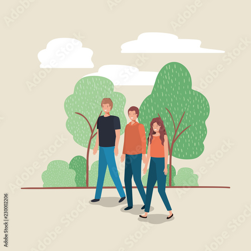 young people walking on the park characters