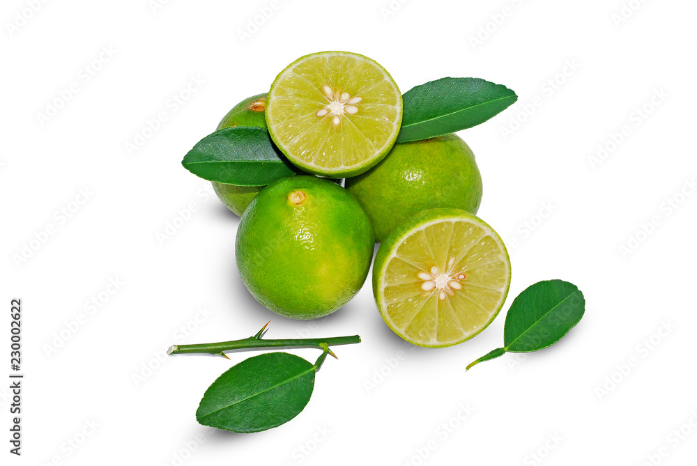 lime with leaves isolated on white background lime with leaves isolated on white background