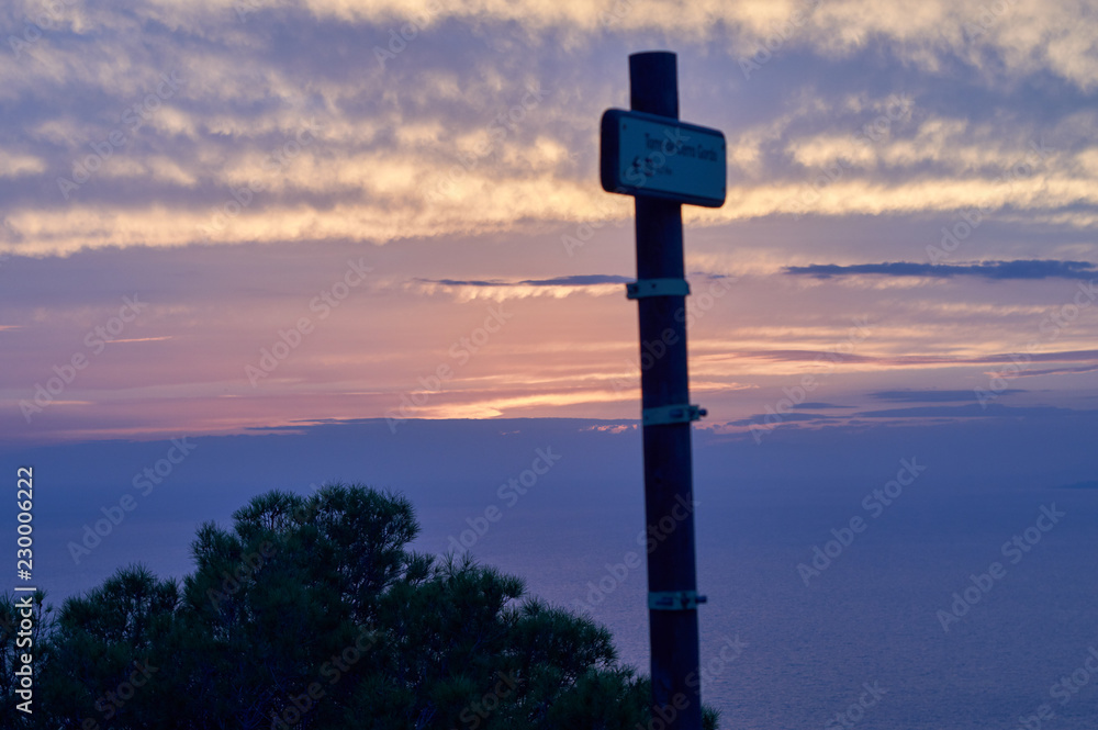 Evening strolls on the hill sun orange and sea view Evening strolls on the hill sun orange and sea view