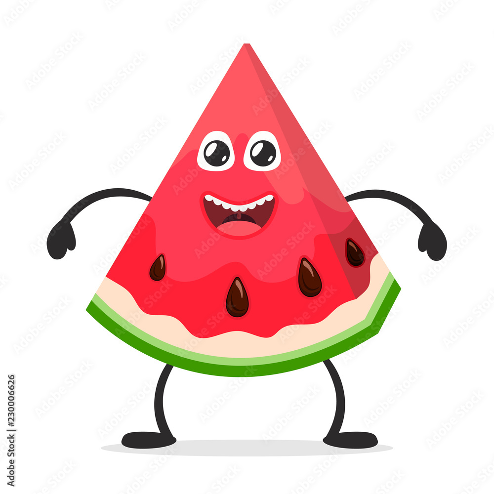 Happy smiling watermelon. Funny fruit concept. Flat cartoon character icon.  Vector illustration. Stock Vector | Adobe Stock