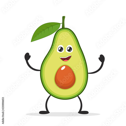 Happy smiling avocado. Funny fruit concept. Flat cartoon character icon. Vector illustration.