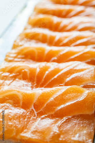 fresh salmon sashimi slice on plate ready to eat