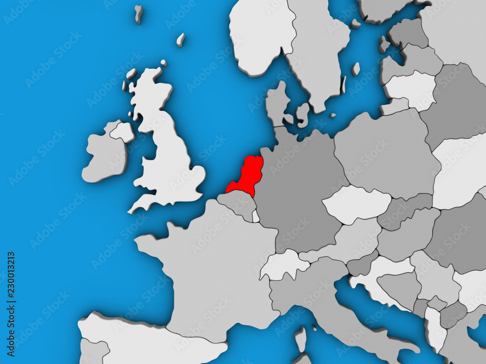 Netherlands on blue political 3D globe.