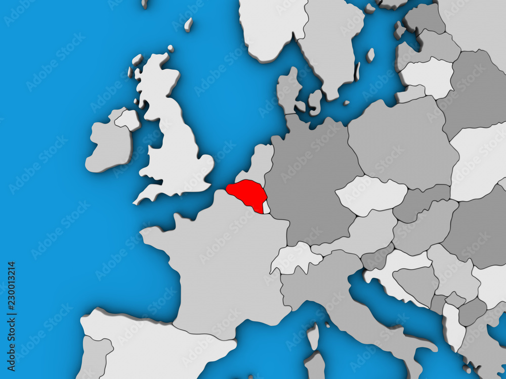 Fototapeta premium Belgium on blue political 3D globe.