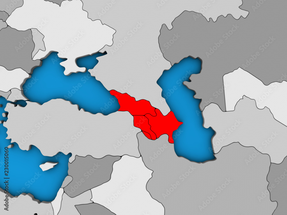 Fototapeta premium Caucasus region on blue political 3D globe.