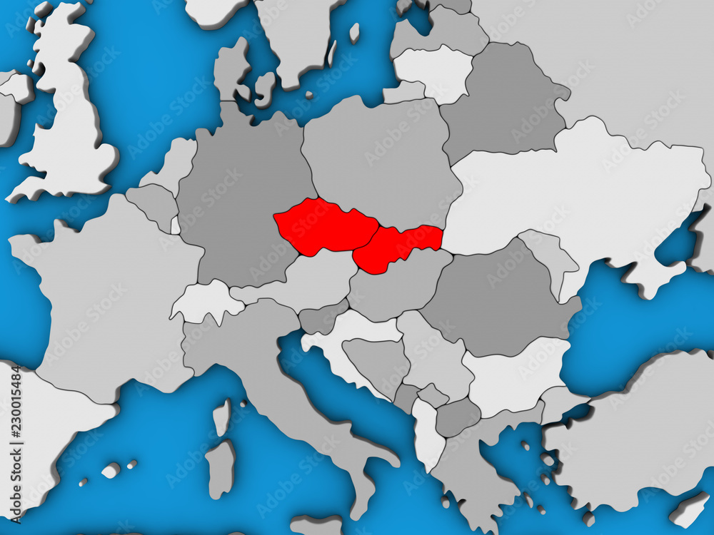 Czechoslovakia on blue political 3D globe.