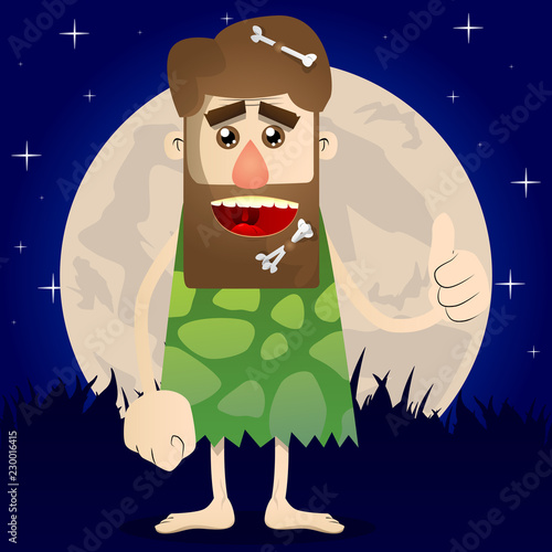 Cartoon caveman making thumbs up sign. Vector illustration of a man from the stone age.