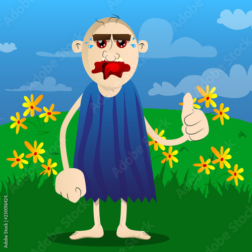 Cartoon caveman making thumbs up sign. Vector illustration of a man from the stone age.