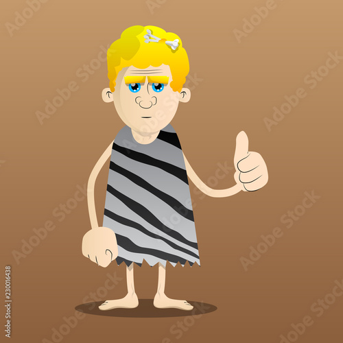 Cartoon caveman making thumbs up sign. Vector illustration of a man from the stone age.