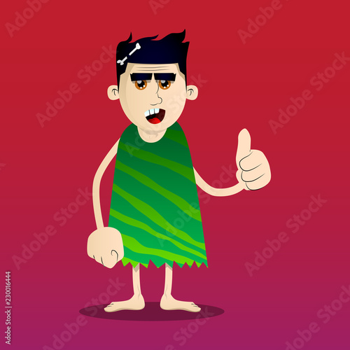 Cartoon caveman making thumbs up sign. Vector illustration of a man from the stone age.