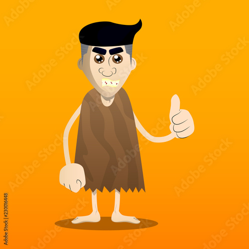 Cartoon caveman making thumbs up sign. Vector illustration of a man from the stone age.