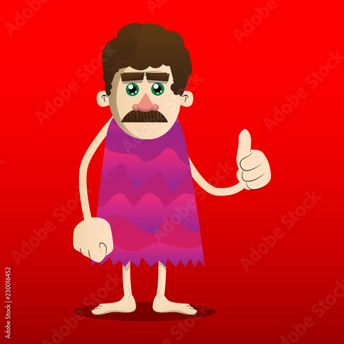 Cartoon caveman making thumbs up sign. Vector illustration of a man from the stone age.