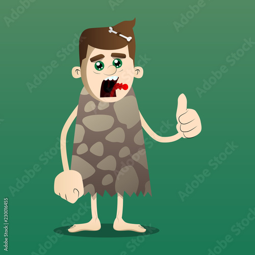 Cartoon caveman making thumbs up sign. Vector illustration of a man from the stone age.