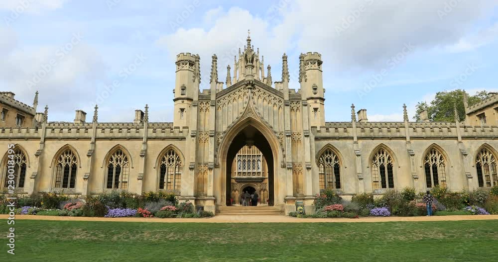 Cambridge University SJ College building England 4K. University of Cambridge, founded in 1209 one of top five universities in world. City occupied 3,500 years. Industry of education. Cambridge University SJ College building England 4K. University of Cambridge, founded in 1209 one of top five universities in world. City occupied 3,500 years. Industry of education.