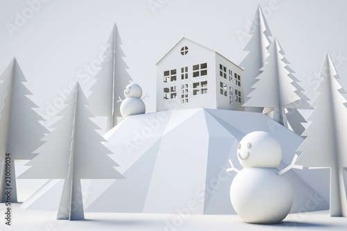 3d model winter and christmas concept