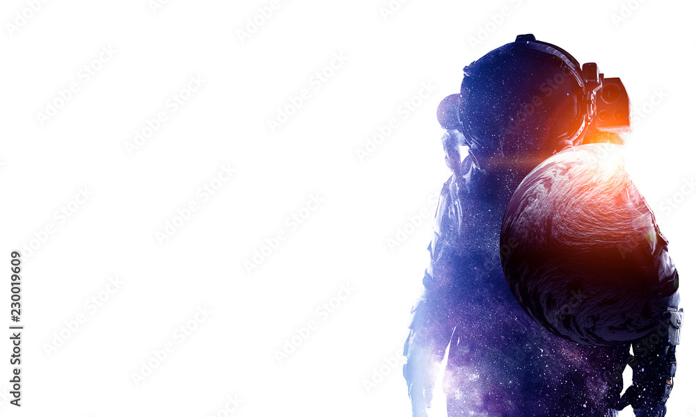 Fototapeta premium Spaceman on white. Mixed media