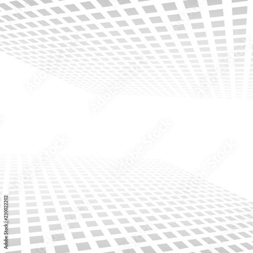 White gray abstract background, vector perspective horizon light geometric background