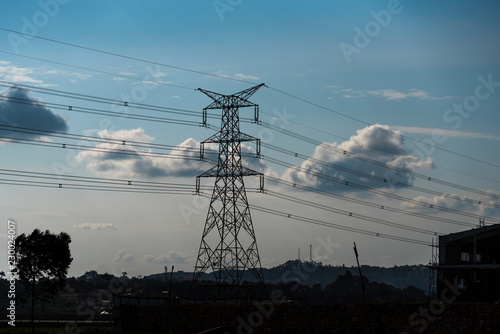High voltage electrical pole structure in Kampala, Uganda, Africa