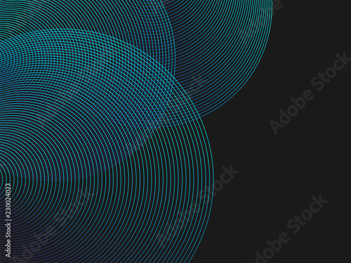 Circle lines overlay pattern in blue green color isolated on black background. For design elements in concept of technology, science or modern.