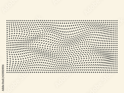 Halftone waves pattern of plus symbol old white background
