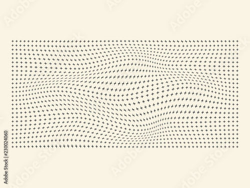 Halftone waves pattern of plus symbol old white background