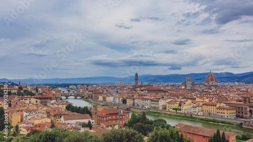 View of the historic city of Florence, Italy, viewed from Piazzale Michelangelo