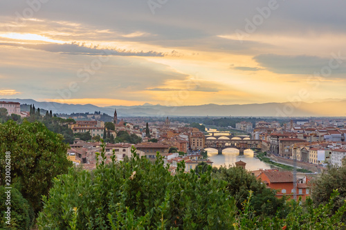 View of the city of Florence  Italy under sunset  viewed from Piazzale Michelangelo