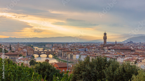 View of the city of Florence, Italy under sunset, viewed from Piazzale Michelangelo