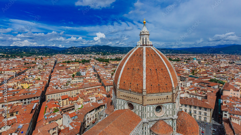 Florence Cathedral and the city of Florence, Italy viewed from Giotto's Bell Tower
