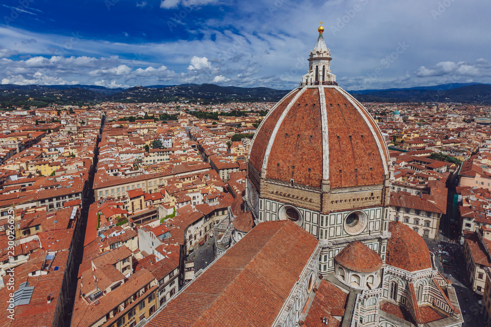 Florence Cathedral and the city of Florence, Italy viewed from Giotto's Bell Tower