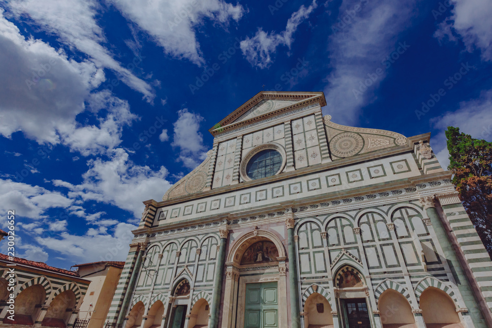 Facade of the Church of Santa Maria Novella in the historic center of Florence, Italy