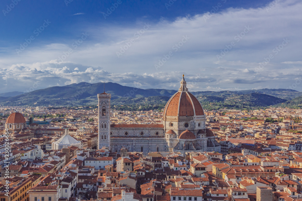 City of Florence, Italy, and Florence Cathedral, at dusk