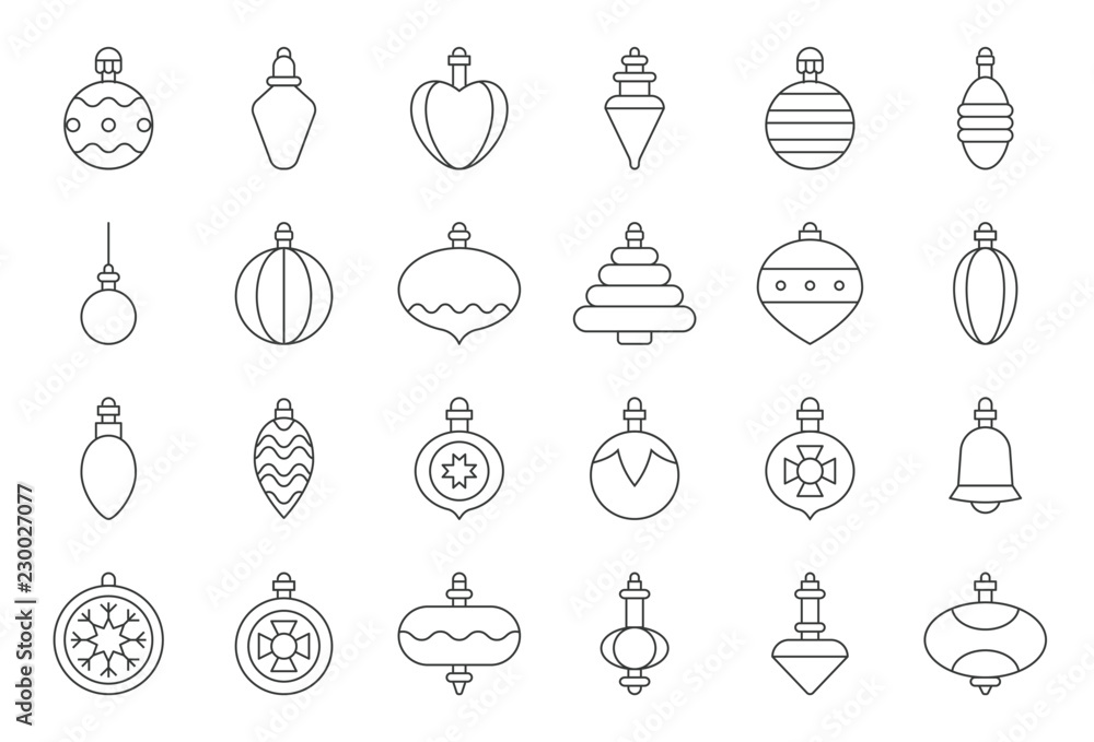 Christmas ball ornaments icon set 2, outline editable stroke