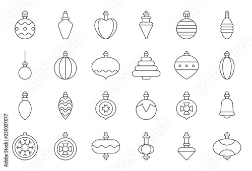 Christmas ball ornaments icon set 2, outline editable stroke