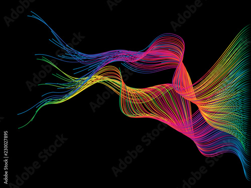 Abstract colorful wave lines isolated on black background. For vector design elements in concept technology, science, creative, music. 
