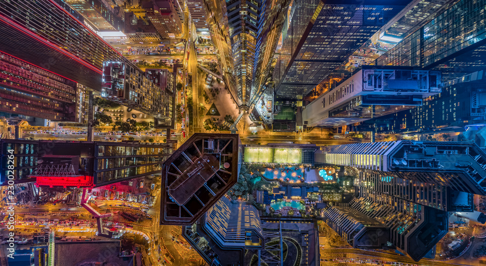Εκτύπωση καμβά Hong Kong Skylines at night from aerial view