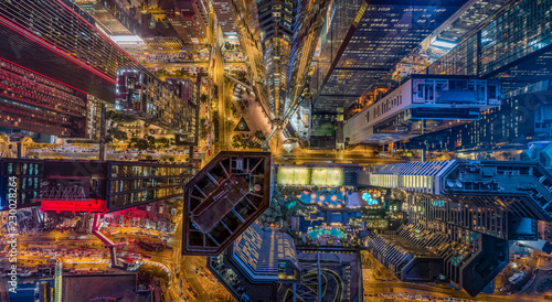 Photography Hong Kong Skylines at night from aerial view