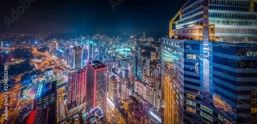 Photography Hong Kong Skylines at night from aerial view