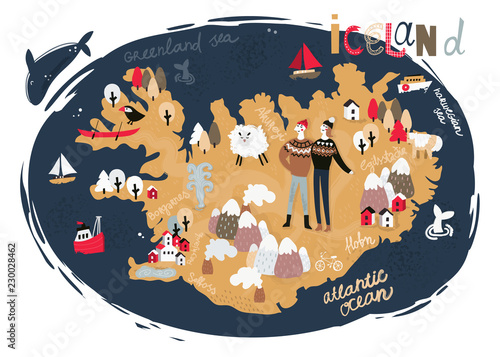 Obraz na plátně Illustrated vector map of Iceland