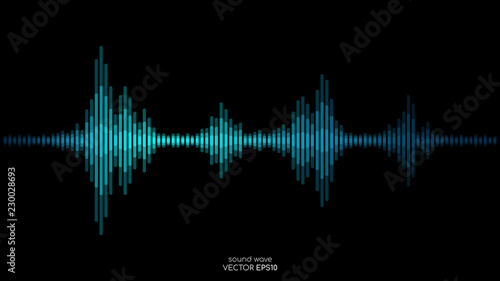 Vector sound wave in blue green color light dynamic flowing on black background in concept of music, sound, science or technology. photo