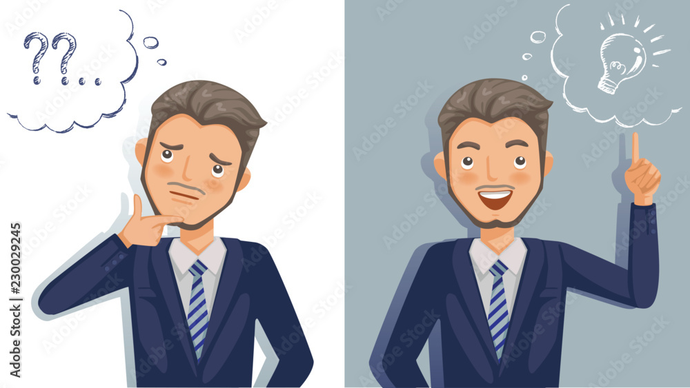 businessman thinking. Emotions and gestures. Think not, do not understand, Think out. Concept The sharpness of the vision superior to competitors. The contradictory emotions. illustrations vector. businessman thinking. Emotions and gestures. Think not, do not understand, Think out. Concept The sharpness of the vision superior to competitors. The contradictory emotions. illustrations vector.