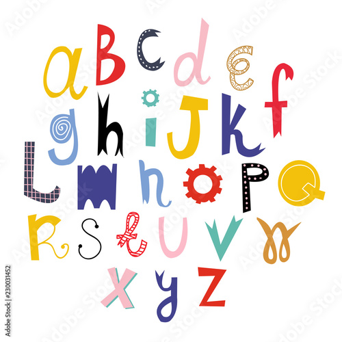 Hand drawn colored vector alphabet. Every letter is isolated